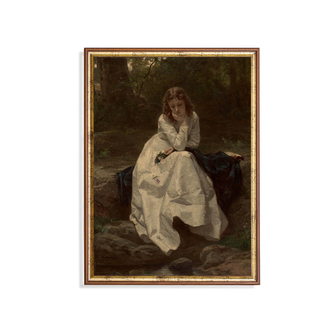 Vintage Woman Portrait in Forest, Classic Art Print