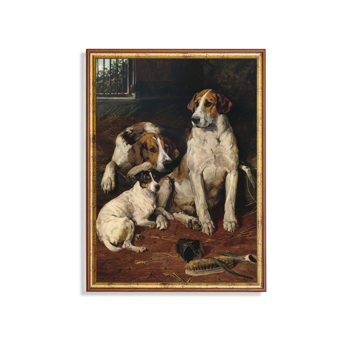 Vintage Dog Painting, Antique Hounds and Terrier Art Print