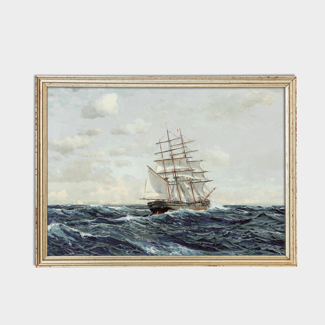 Vintage Sailing Ship Painting, Rustic Seascape Art Print - Image 2