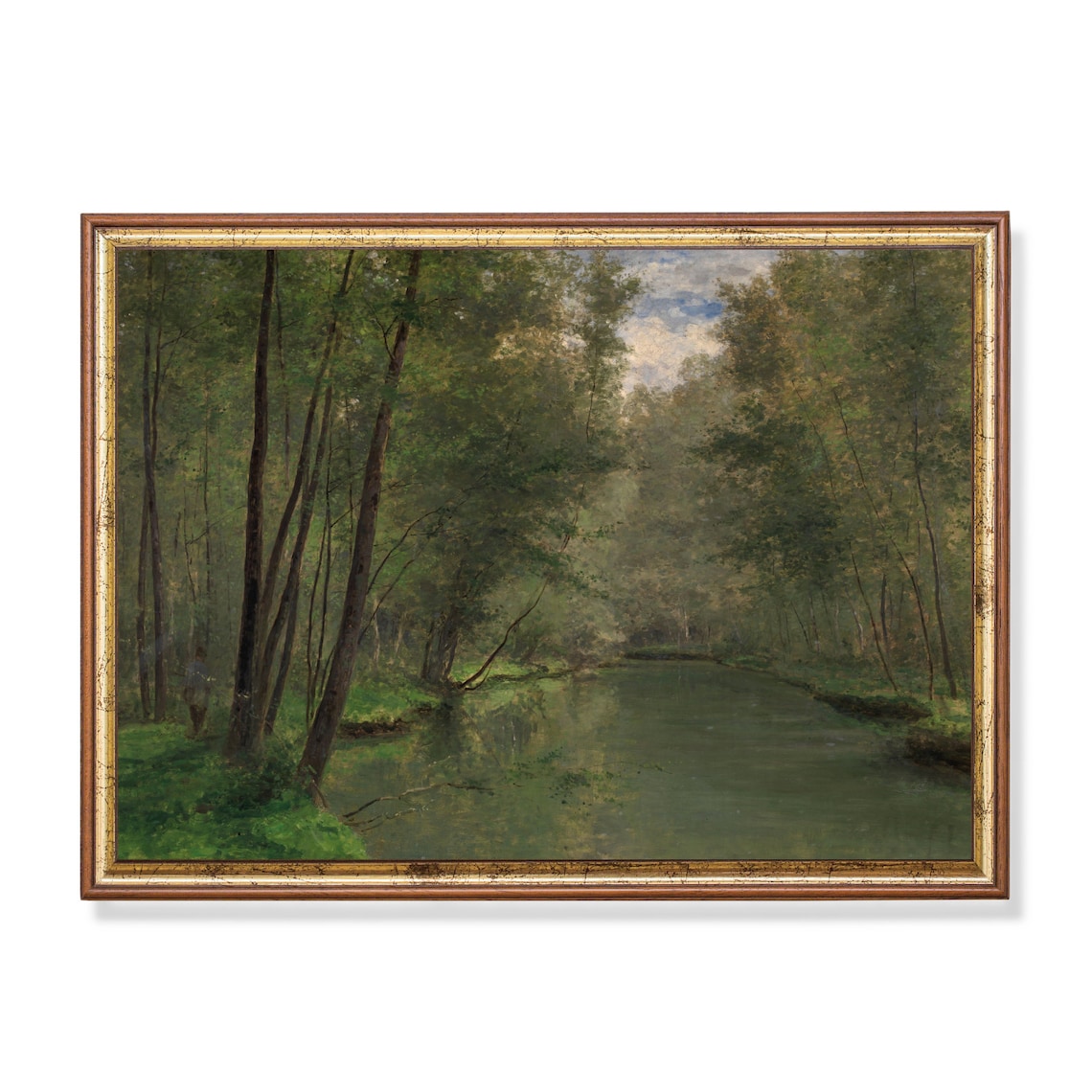 Woodland River Through Forest Vintage Landscape Painting Poster
