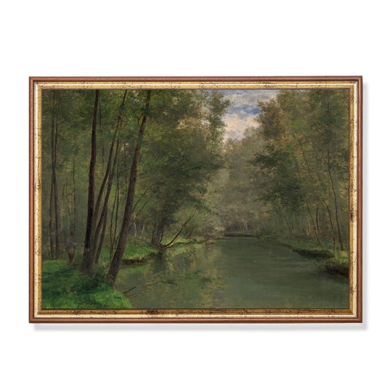 Mailed Print Riverscape Painting Vintage Wall Art Antique Landscape Print Moody Rustic Art Farmhouse Decor Printed And Shipped
