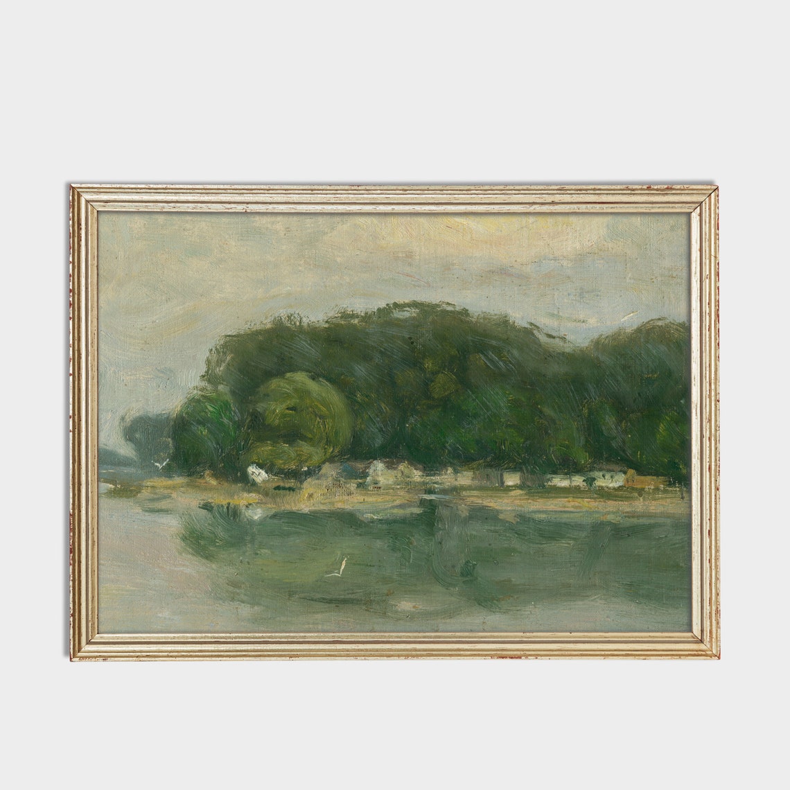 Wooded Riverbank Reflected In Calm Water Soft Impressionist Poster - Image 2