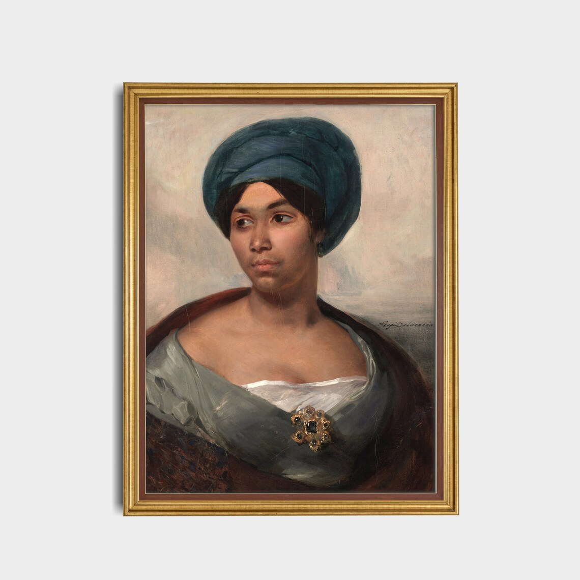 Woman in a Blue Turban With a Gold Brooch Vintage Portrait Poster - Image 5