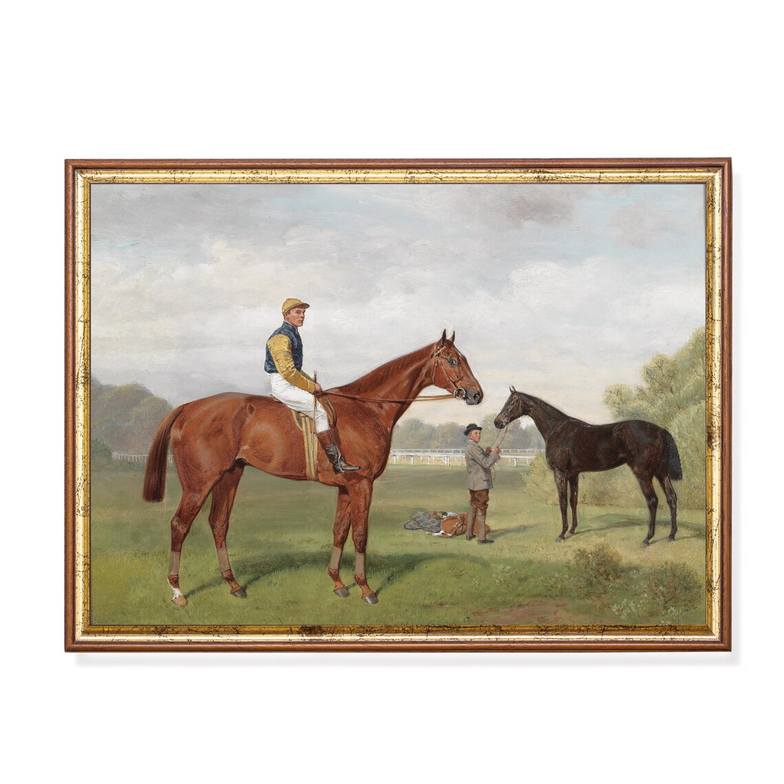Jockey In Racing Silks On Chestnut Racehorse Equestrian Art Poster
