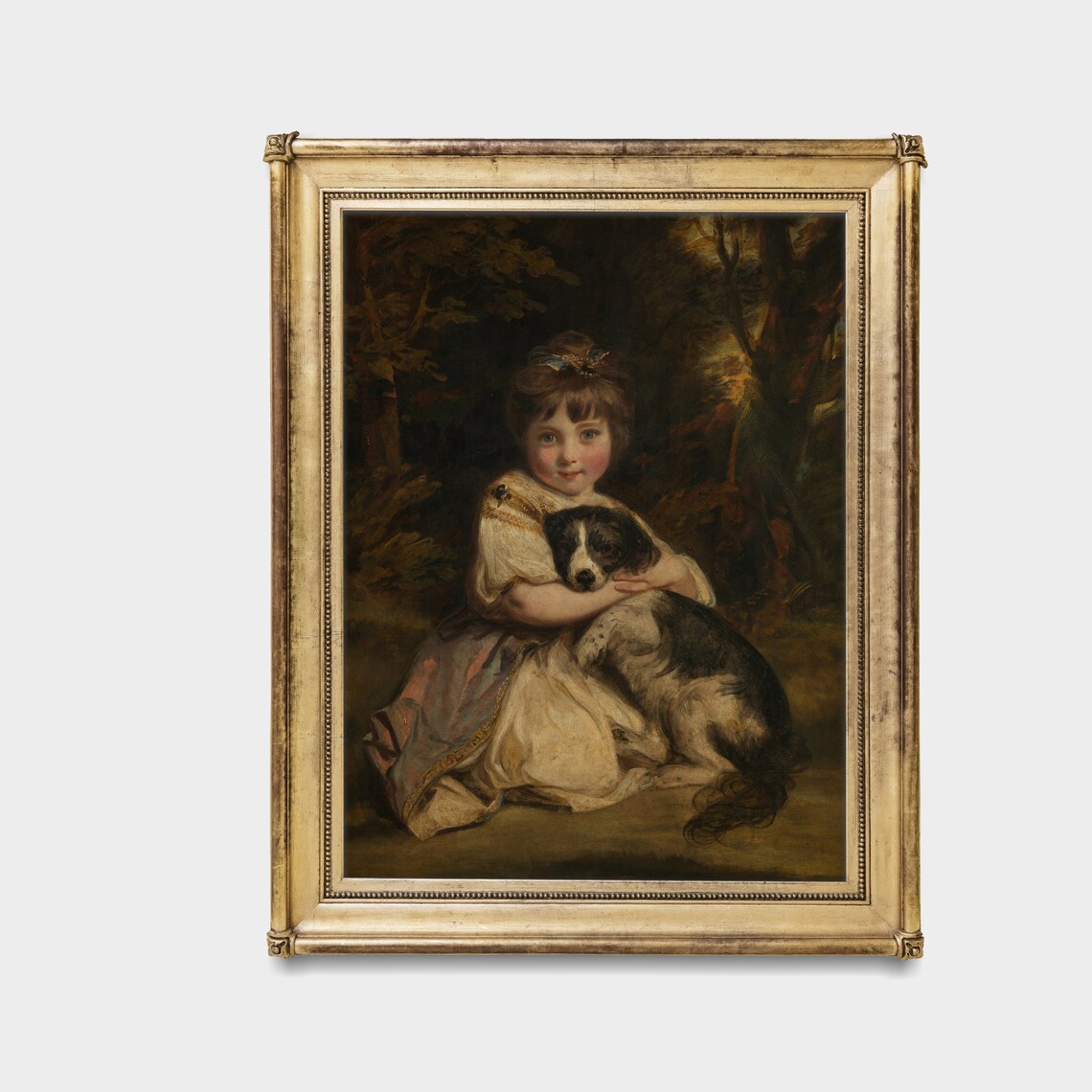 Girl and Dog Portrait, Vintage Oil Painting Art Print - Image 3