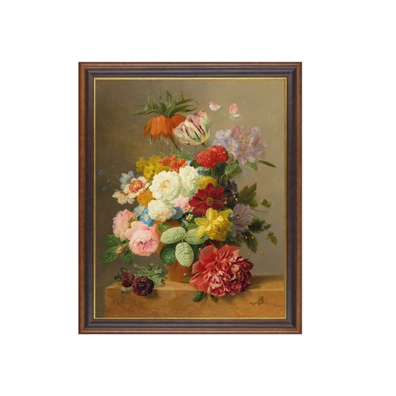 Printed And Shipped Vintage Still Life Painting Still Life With Roses Peonies Tulips Moody Rustic Floral Print Antique Flower Art