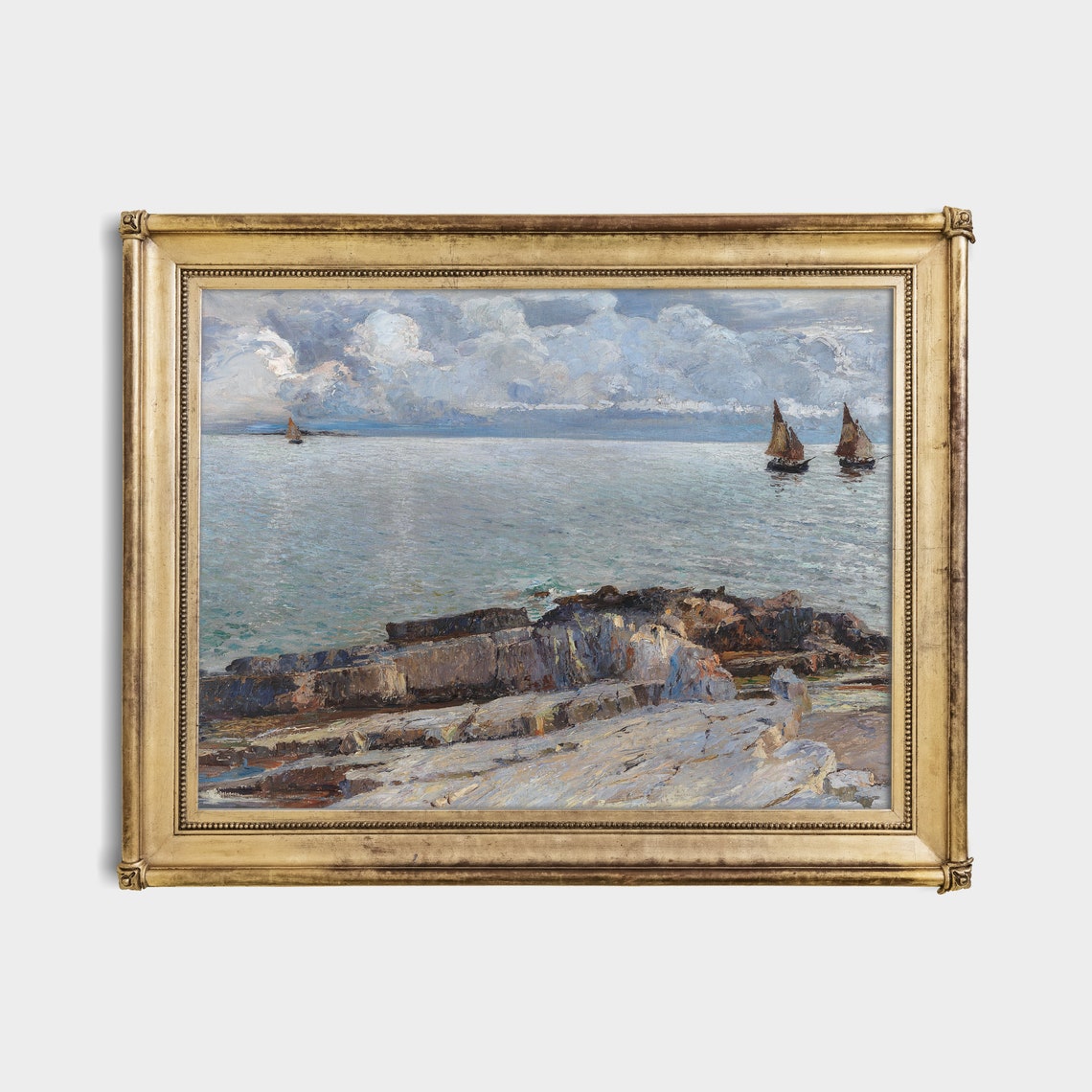 Rocky Coastline Seascape With Sailboats Under a Cloudy Sky Poster - Image 4