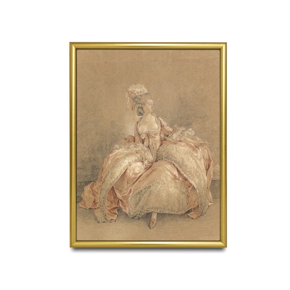 18th Century Lady in Pink Silk Gown Vintage Rococo Style Drawing Art Poster