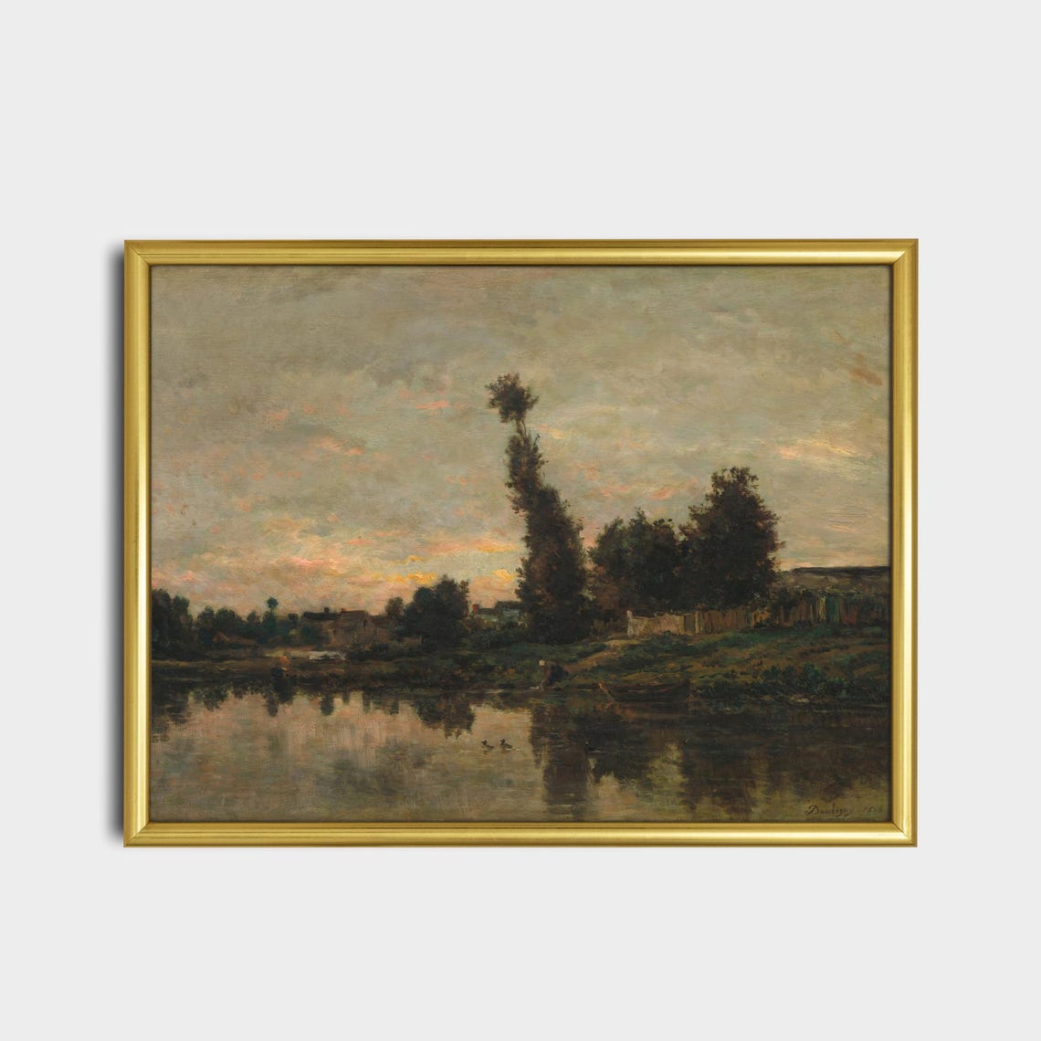 Twilight River Reflections with Tall Poplars Vintage Sunset Poster - Image 2