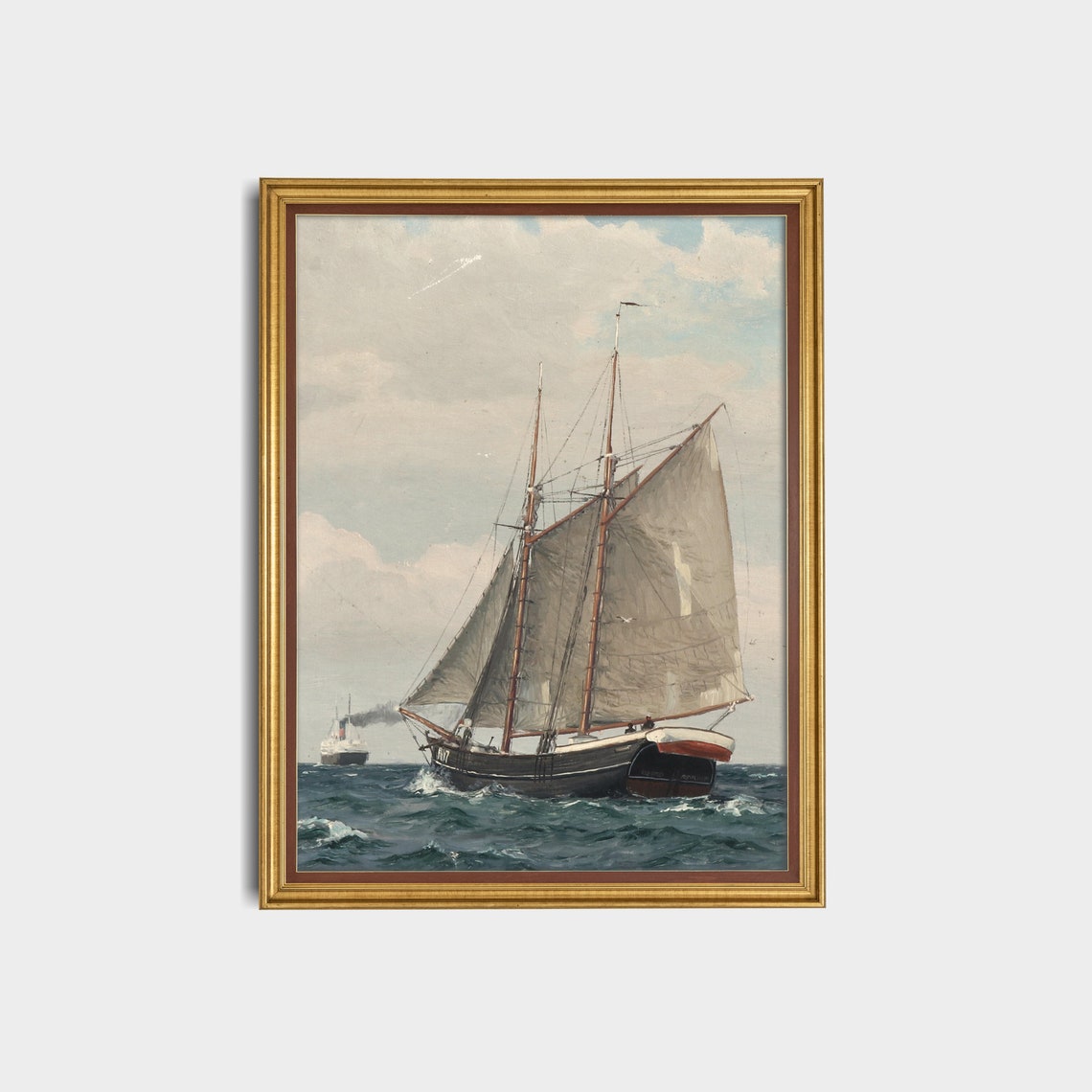 Two Masted Sailing Schooner on Open Sea Vintage Nautical Poster - Image 2