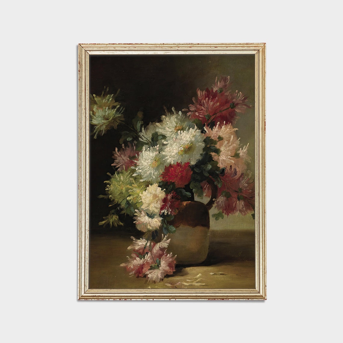 Vintage Chrysanthemum Bouquet in a Pitcher Floral Art Poster - Image 2