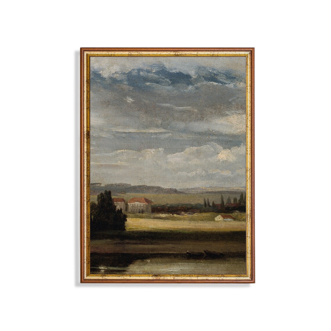 Farm Buildings Under Storm Clouds Moody Country Landscape Art Poster