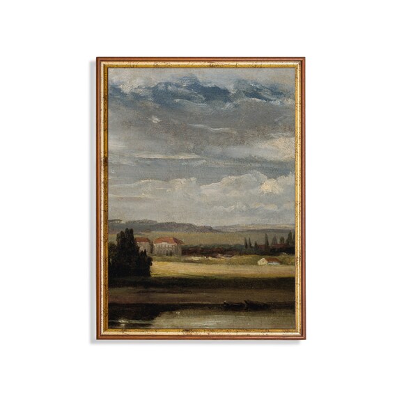 Vintage Country Landscape, Rustic Farmhouse Art Print