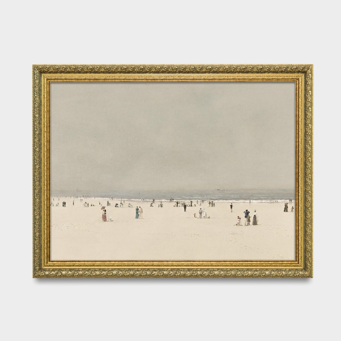 Muted Vintage Beach Painting Antique Seaside Figures Wall Art - Image 3