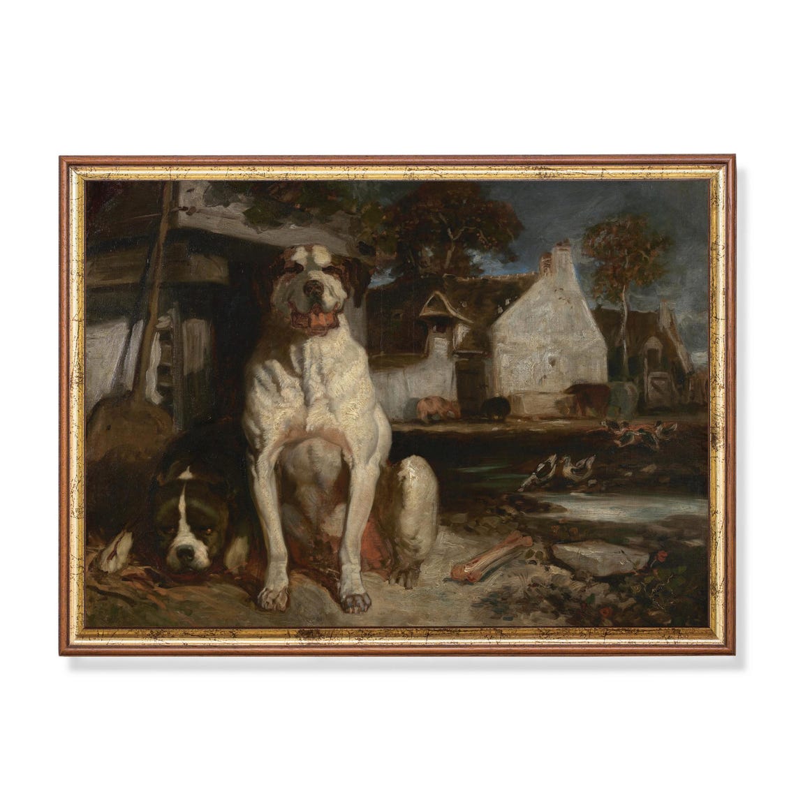 Vintage Farmhouse Dog Art Print Rustic St Bernard Painting Country Home Decor Antique Animal Wall Art 19th Century Dog Portrait