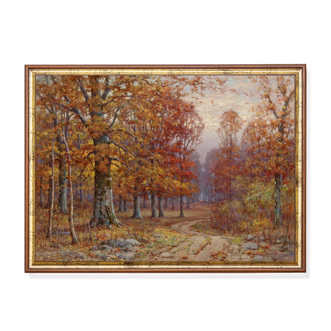 Printed And Shipped Vintage Fall Print Wooded Landscape Antique Autumn Painting Moody Rustic Art Farmhouse Decor Physical Print