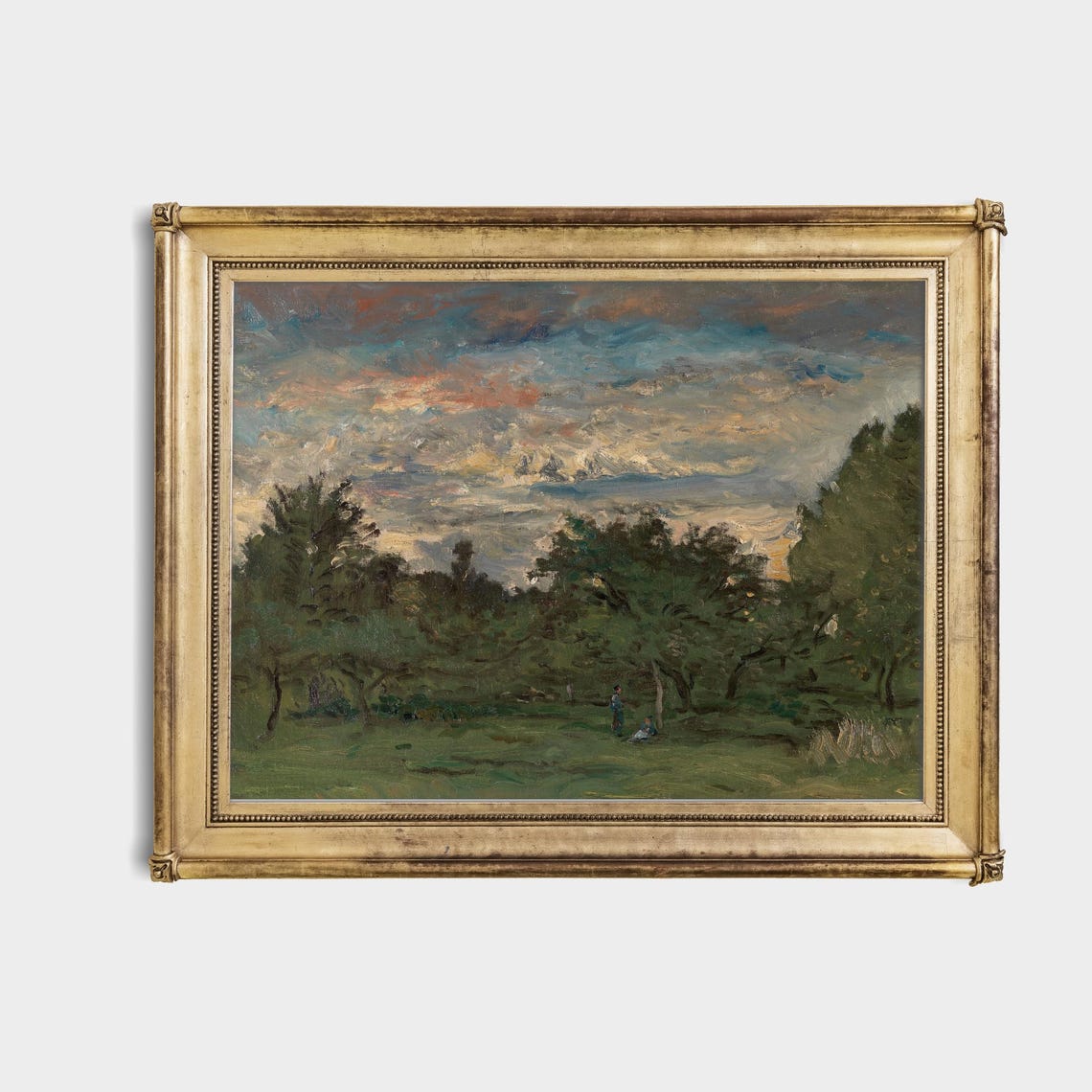 Sunset Over A Green Orchard With Figures Vintage Landscape Poster - Image 4