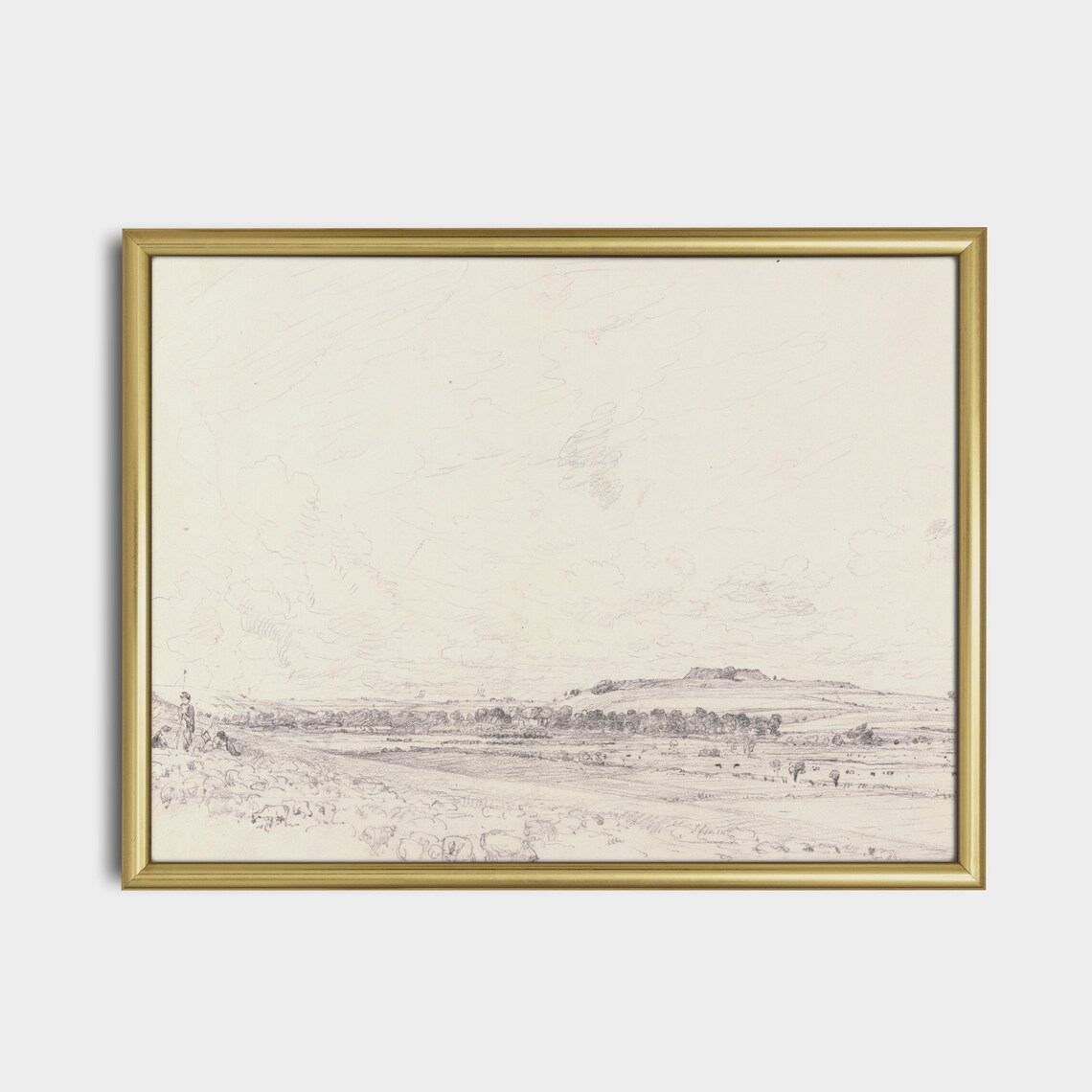 Vintage Landscape Sketch, Farmhouse Country Art Print - Image 3