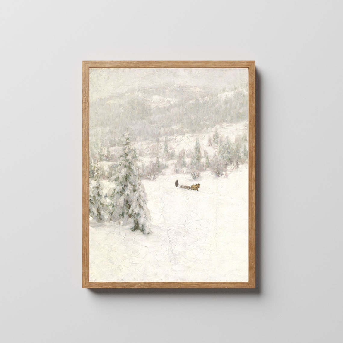 Horse Drawn Sled Crossing Snowy Pine Forest Vintage Winter Poster - Image 2