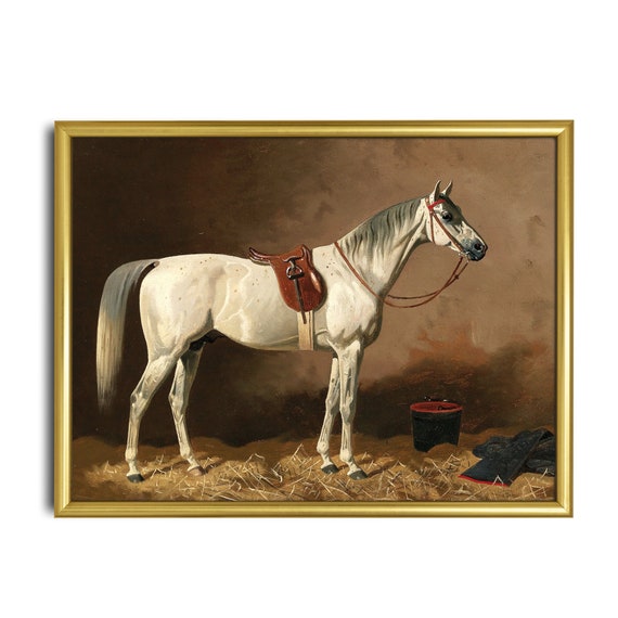 Vintage Horse Print Antique Equestrian Painting Wall Art Moody Rustic Print Farmhouse Decor Fine Art