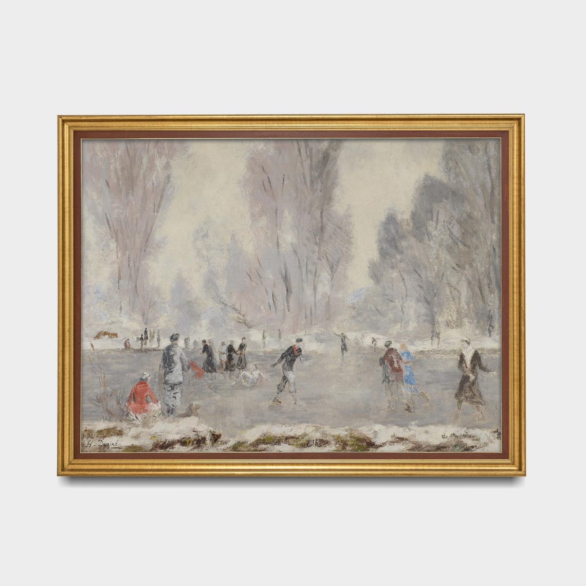 Ice Skaters on a Frozen Pond Winter Scene Vintage Holiday Poster - Image 5