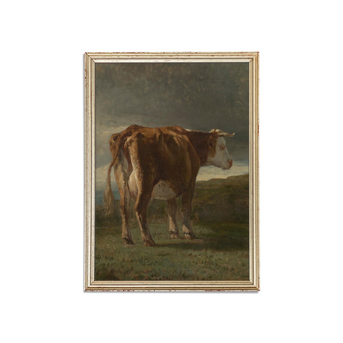 Brown and White Cow Standing in a Field Vintage Animal Poster - Image 3