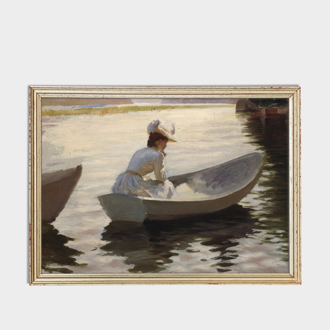 Mailed Print Vintage Portrait Painting Woman In Boat Antique Woman Portrait Print And Ship Moody Rustic Print 18th Century Art - Image 3