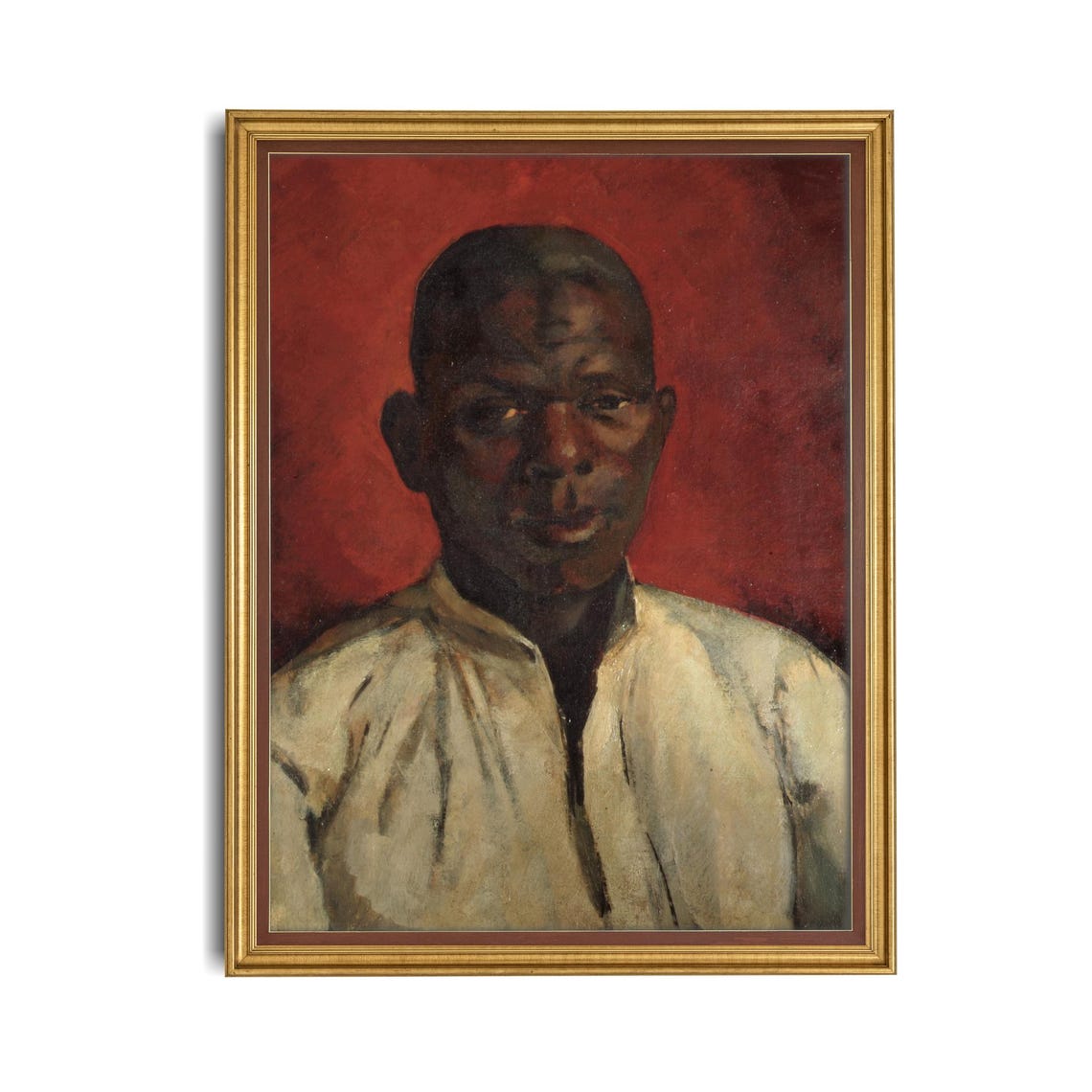 Portrait of a Young Man Against a Deep Red Background Poster - Image 4