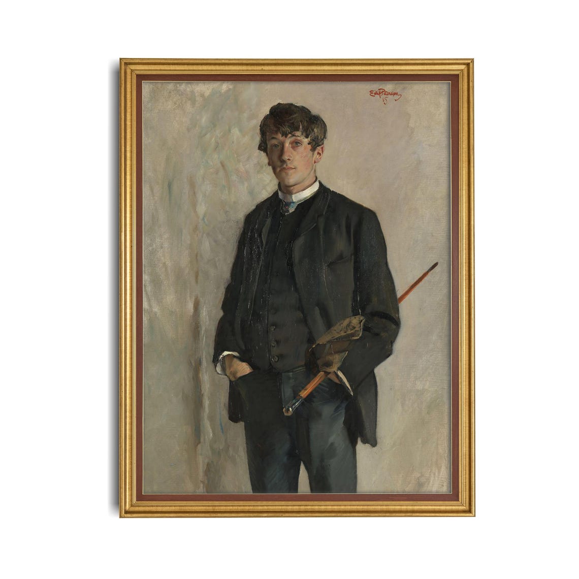 Young Gentleman with Umbrella Vintage Standing Portrait Poster - Image 4