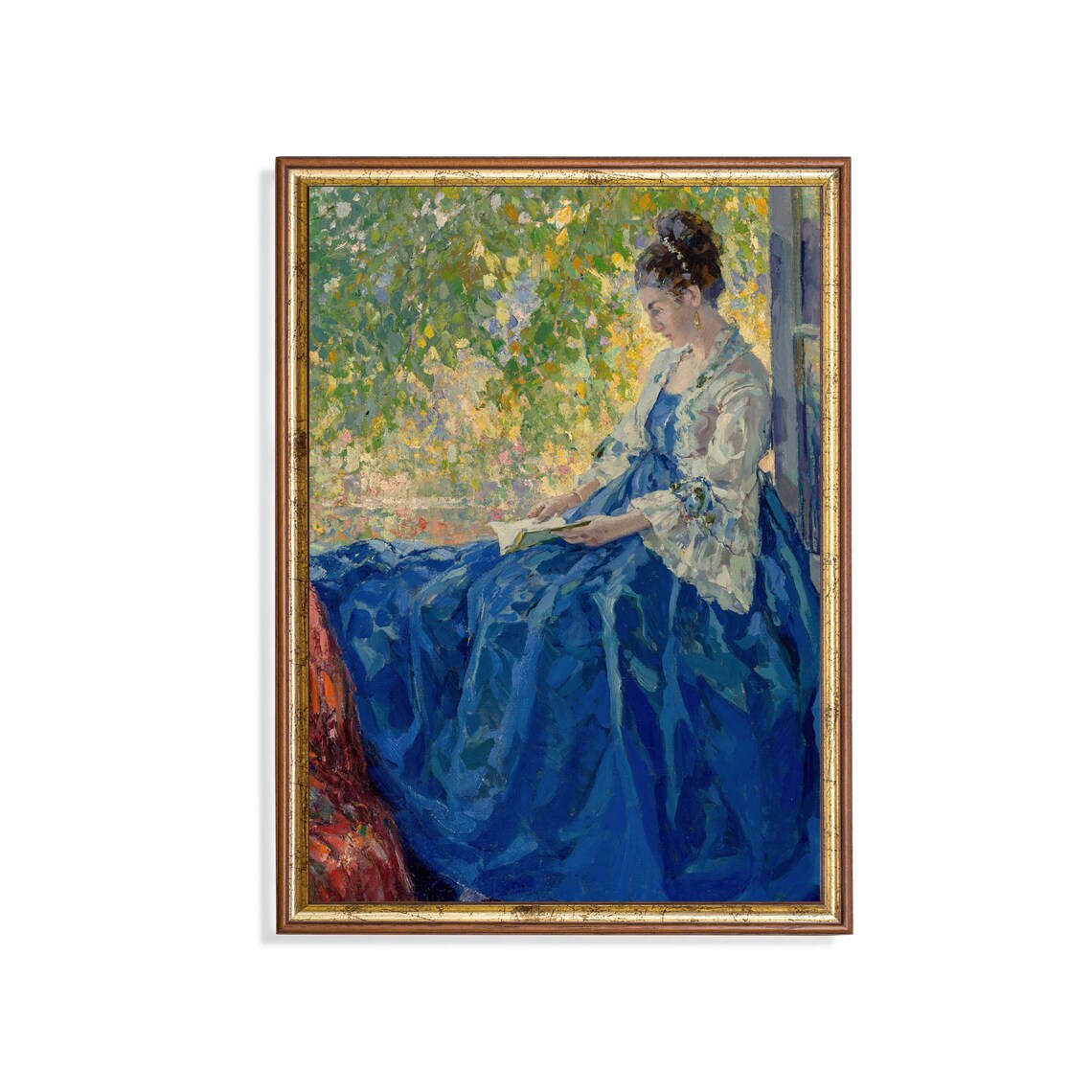 Vintage Woman Reading a Book Portrait Art Print