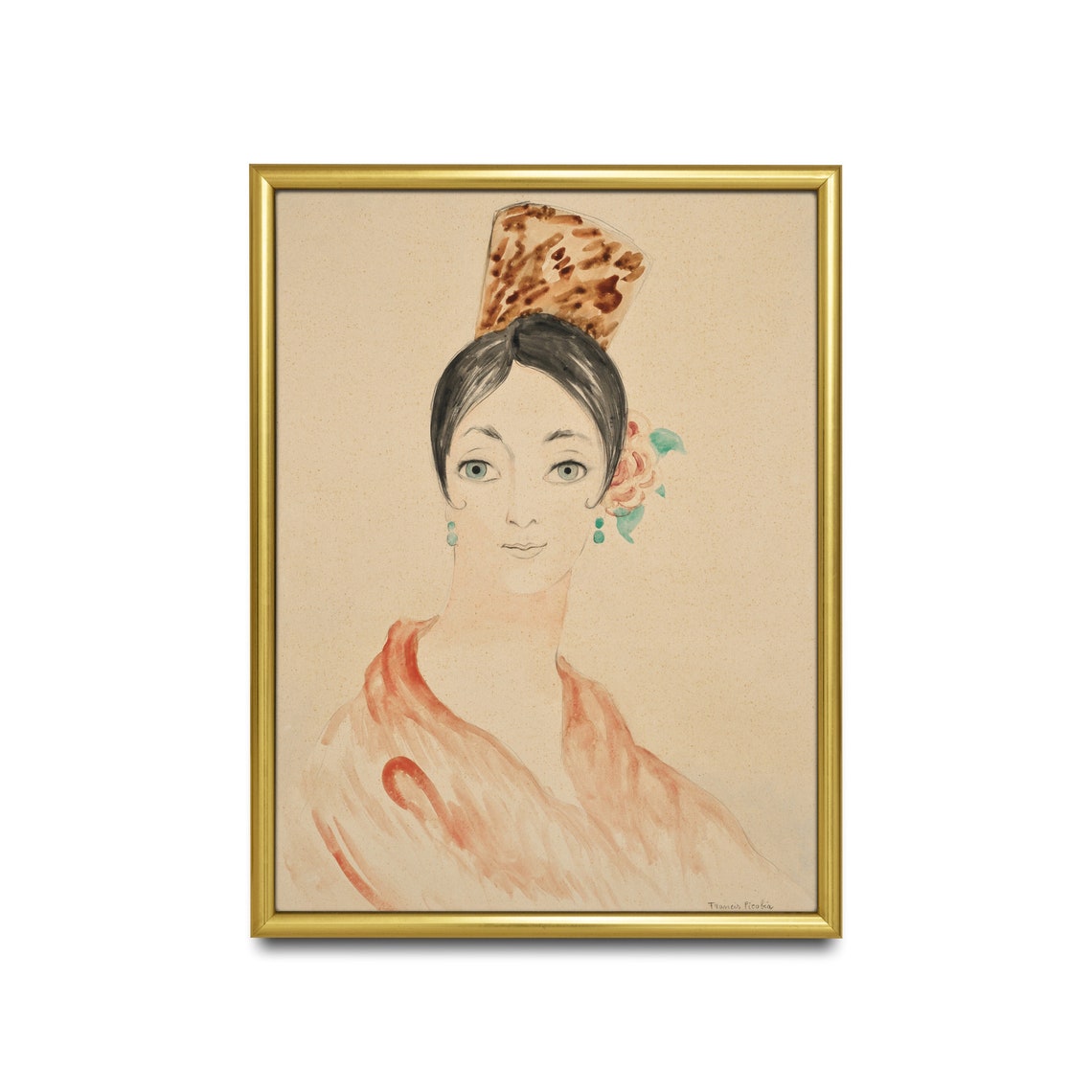 Watercolor Lady with Tortoiseshell Comb and Rose in Hair Poster - Image 2