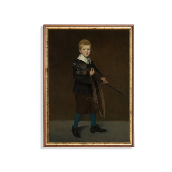 Printed And Shipped Boy With A Sword Vintage Young Boy Portrait Antique Portrait Print Physical Art Prints Moody Rustic Fine Art