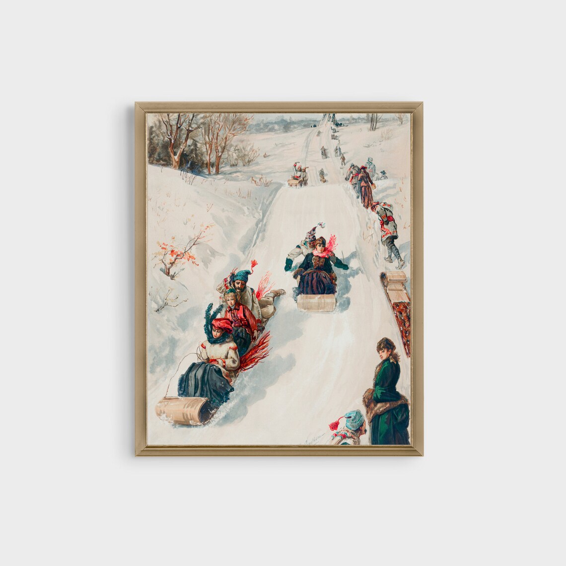 Vintage Playing In Ice, Christmas Art Print - Image 3