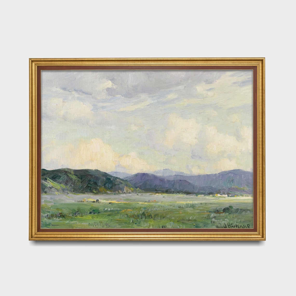 Green Valley and Blue Mountains Signed J.H. Sharp Landscape Poster - Image 3
