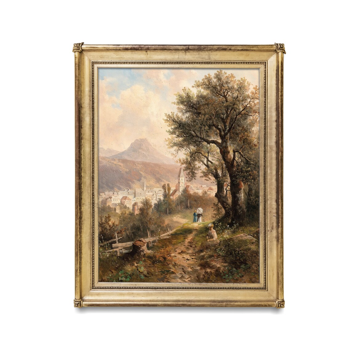 Alpine Village Valley Church Spires Vintage Landscape Poster - Image 2