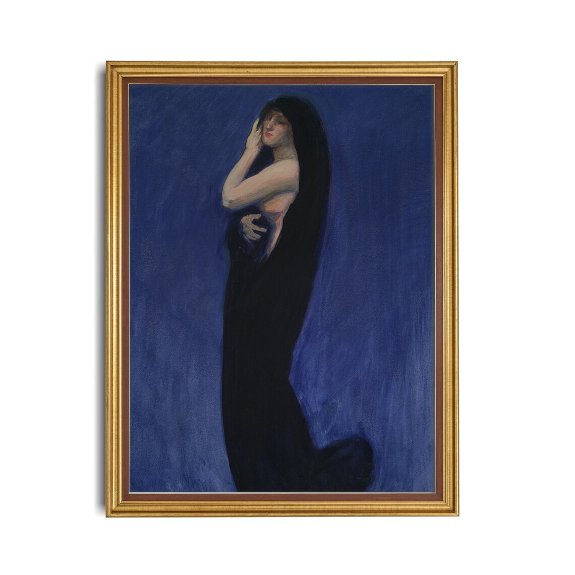 Woman in Dark Veil Against a Deep Blue Night Portrait Poster - Image 3