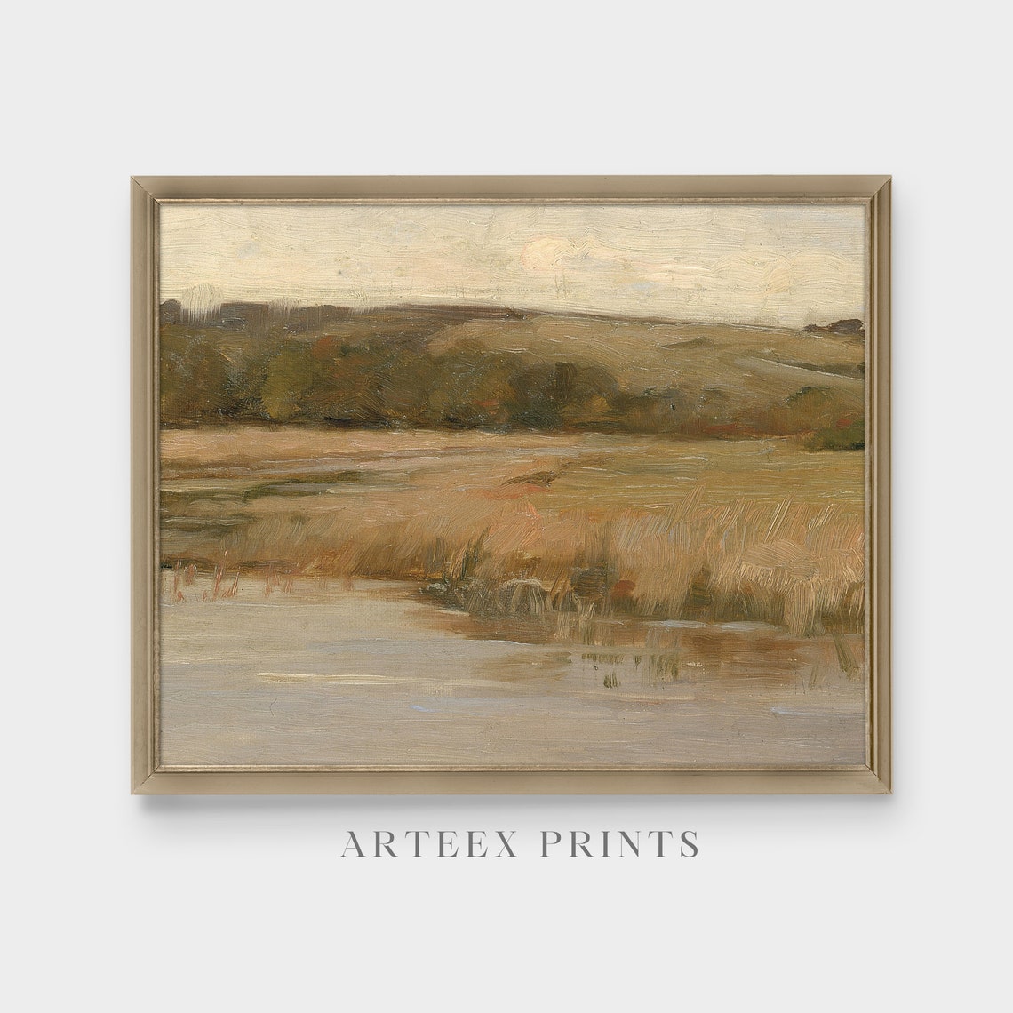 Golden Marsh Reflections at Dusk Vintage Landscape Art Poster - Image 4