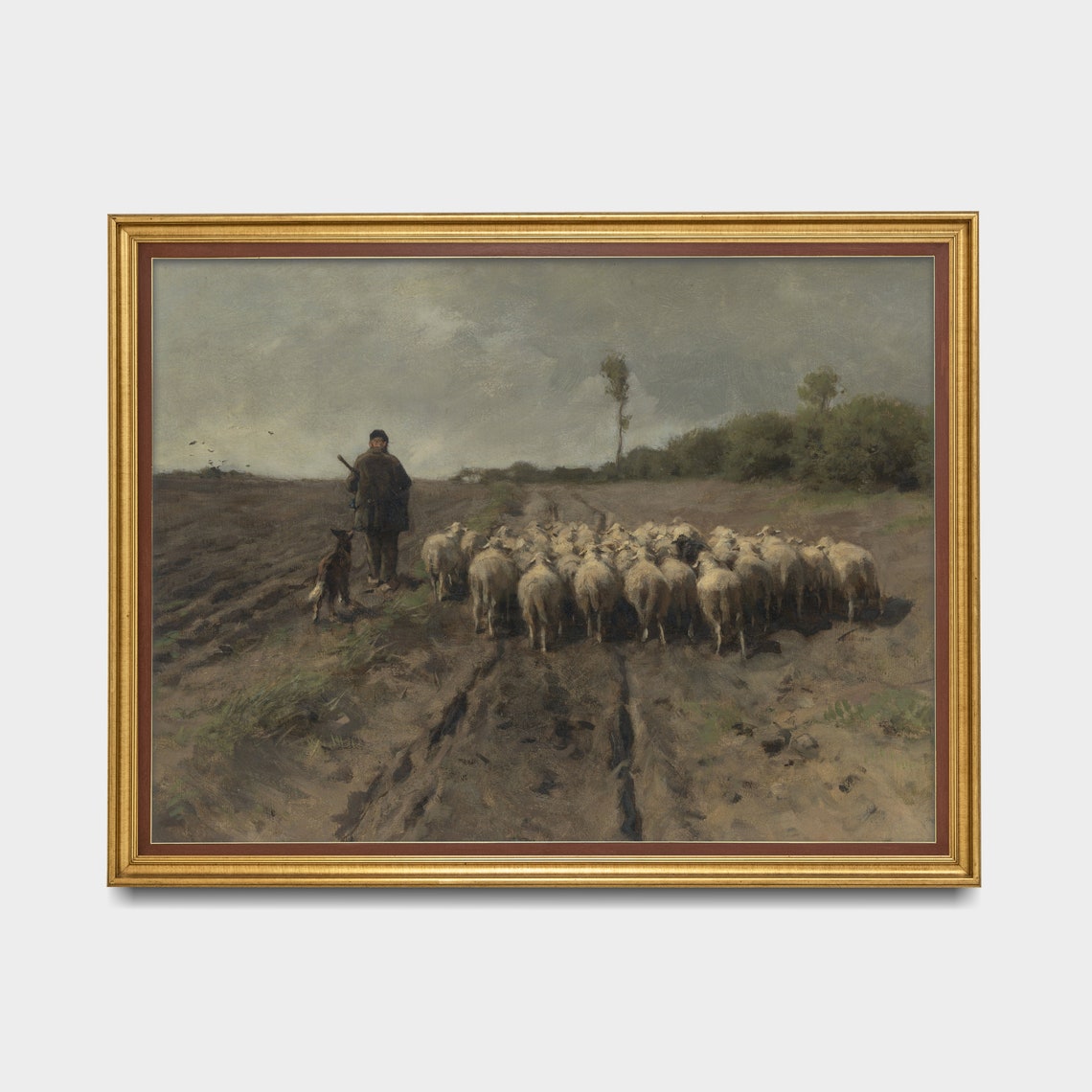 Shepherd With Sheep Flock And Dog Vintage Pastoral Art Poster - Image 3