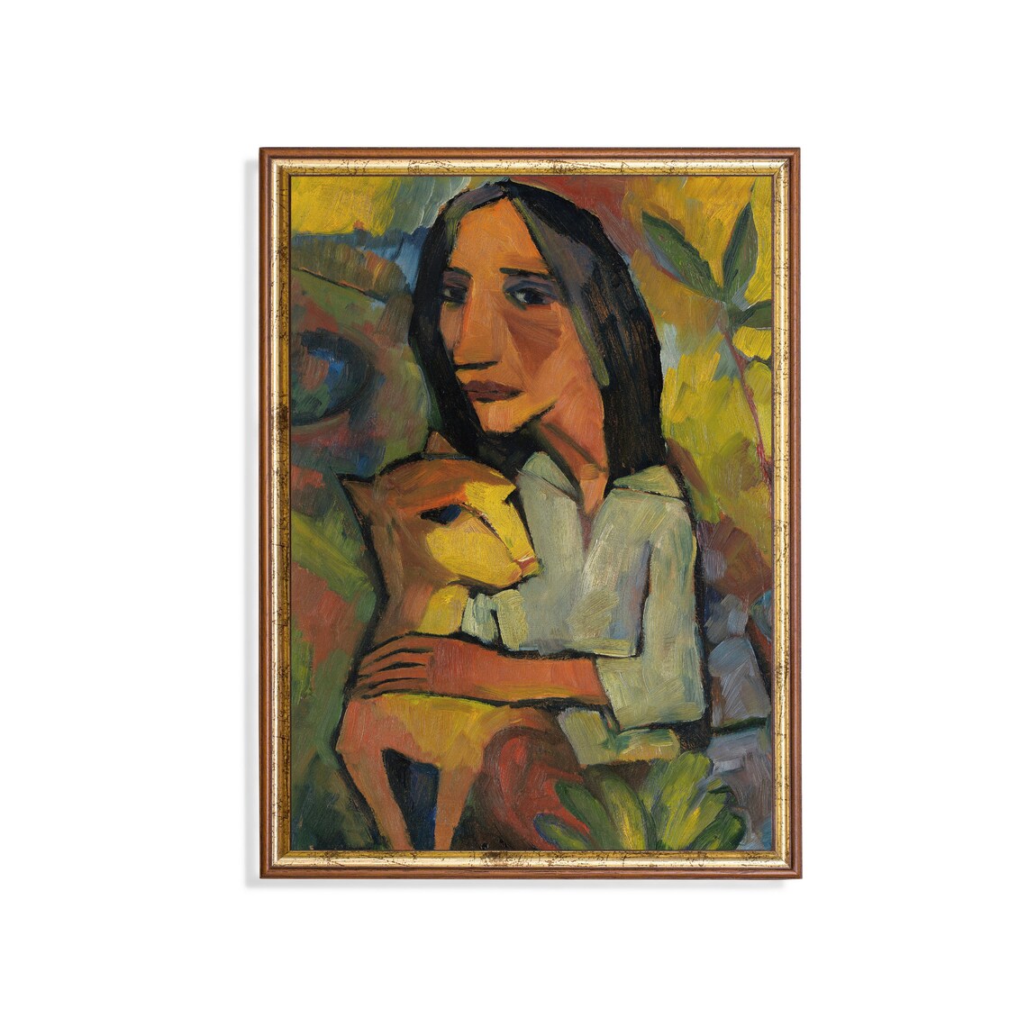 Expressionist Portrait of a Young Woman Holding Her Cat Poster