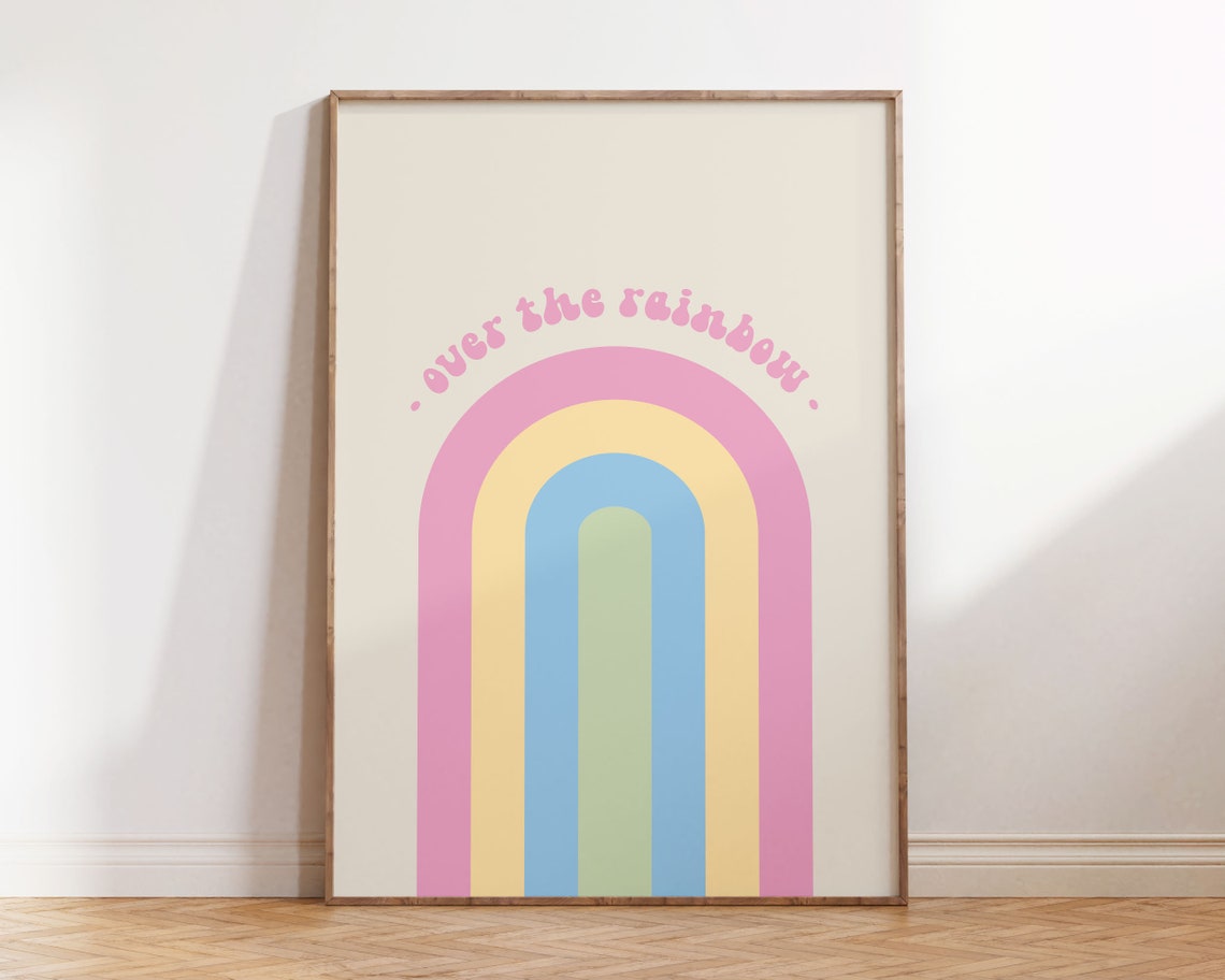 Over the Rainbow Sweet Pastel Arched Retro Nursery Quote Wall Art