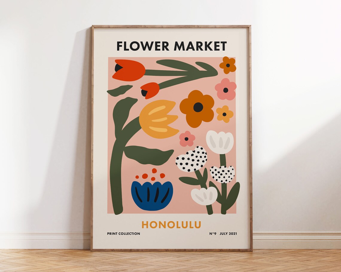 Flower Market Honolulu Retro Floral Art Print