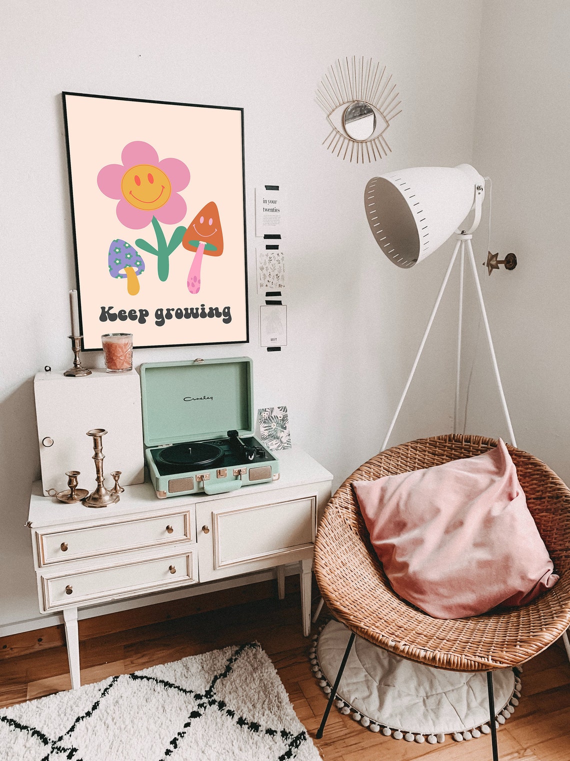 Keep Growing Smiling Flower Mushroom Cute Groovy Garden Poster - Image 2
