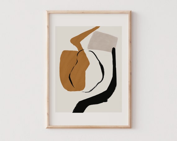Modern Minimalist Wall Art Abstract Contemporary Art Neutral Aesthetic Poster In Black Beige And Orange