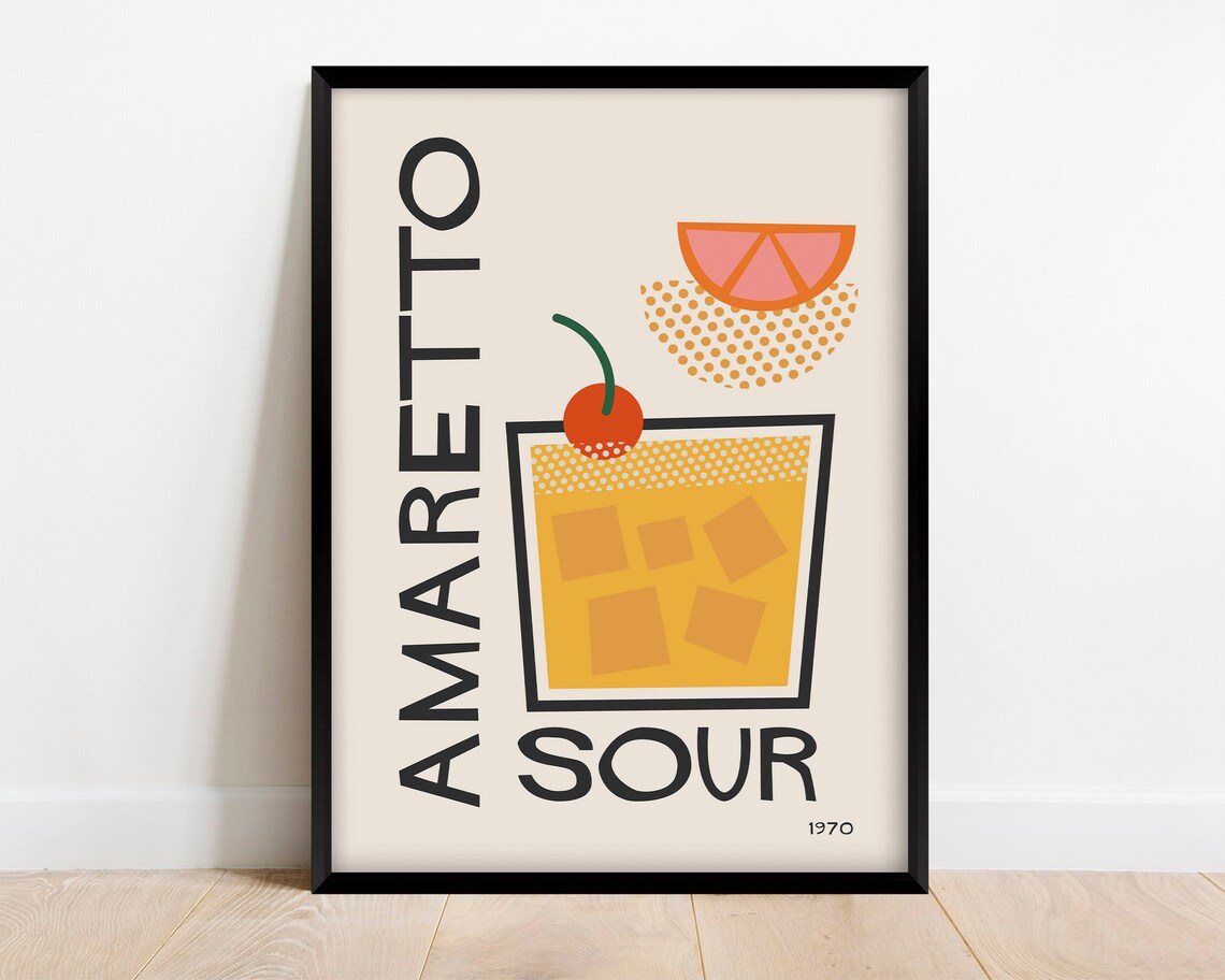 Retro Amaretto Sour Mid-Century Cocktail Poster