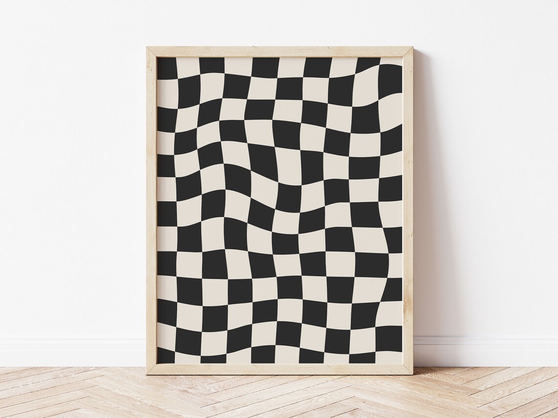 Black And White Checkered Retro Wavy Poster