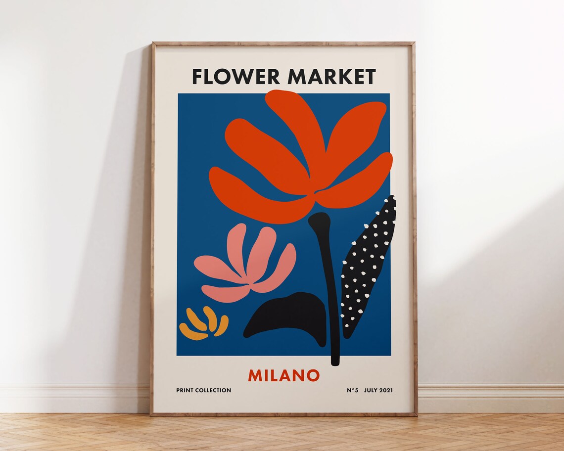Flower Market Print Milano Italy, Retro Travel Poster