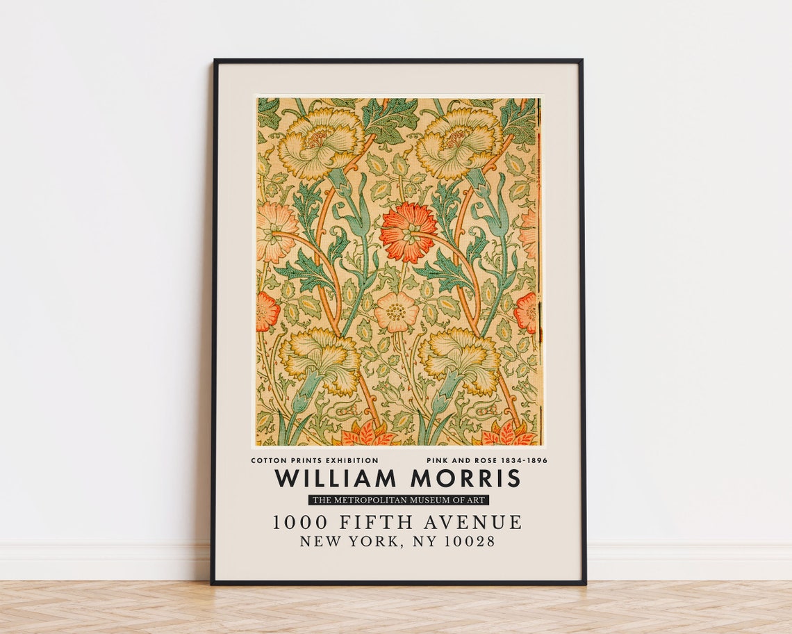 William Morris Pink and Rose Botanical Floral Exhibition Poster