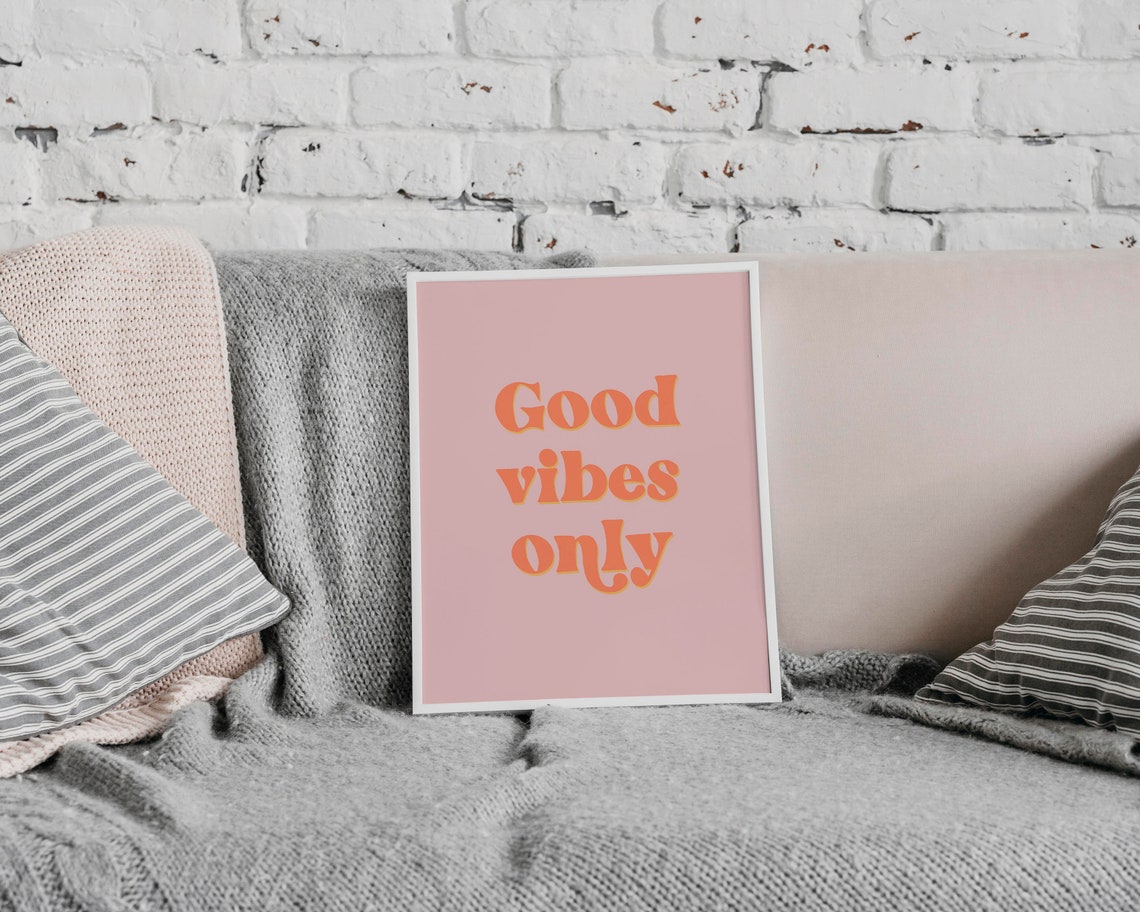 Good Vibes Only Groovy Retro Typography Pink Quote Wall Poster - Image 2