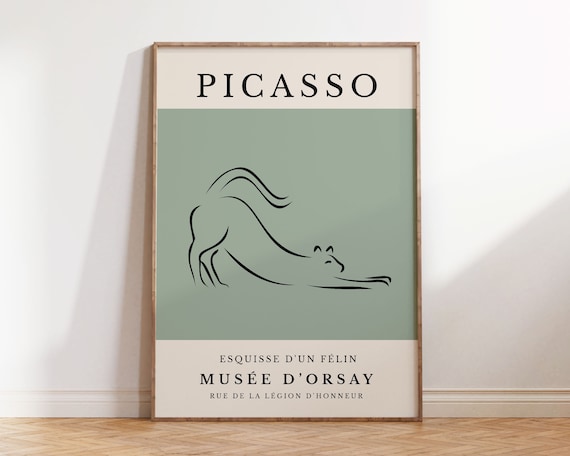 Picasso Cat Line Art Print, Minimalist Wall Art