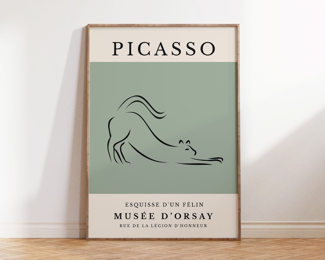 Picasso Cat Line Art Print, Minimalist Wall Art